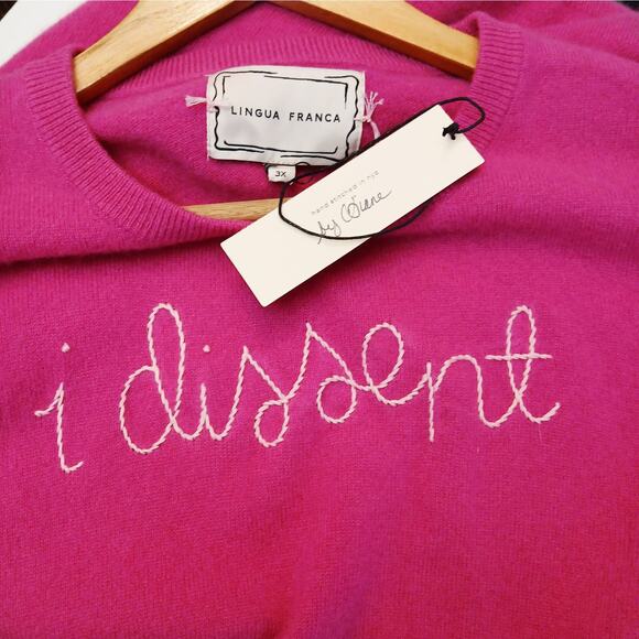 LINGUA FRANCA SZ 3X 100% Cashmere Hand Embroidered Sweater "i dissent" NWT $380 - Picture 5 of 7